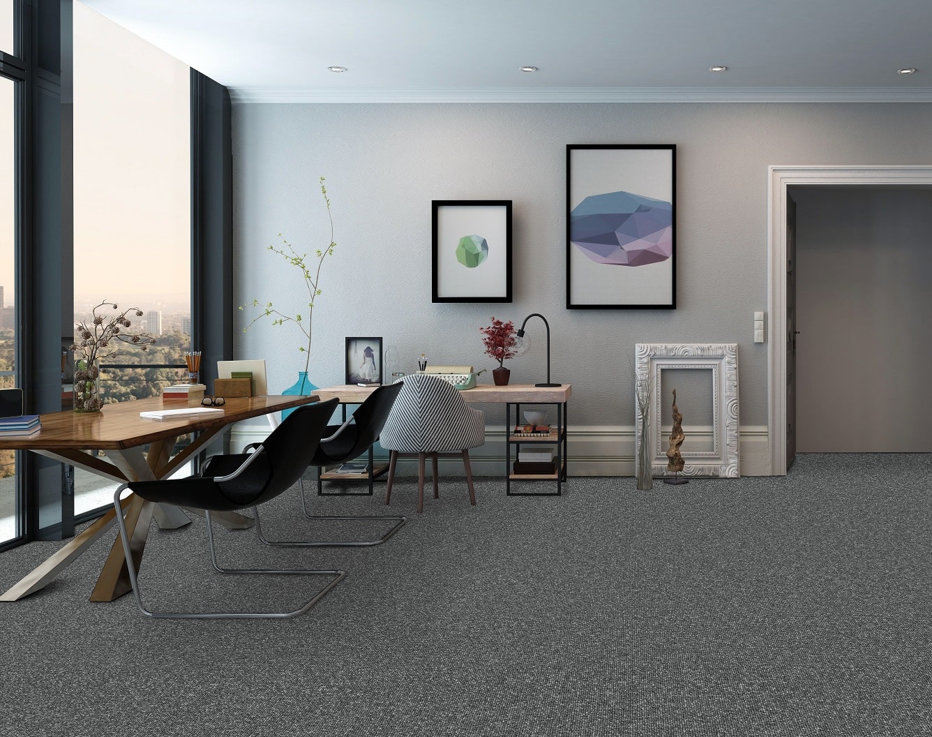 שטיח מקיר לקיר לולאות אפור כהה (רוחב גליל 3.66 מטר) 